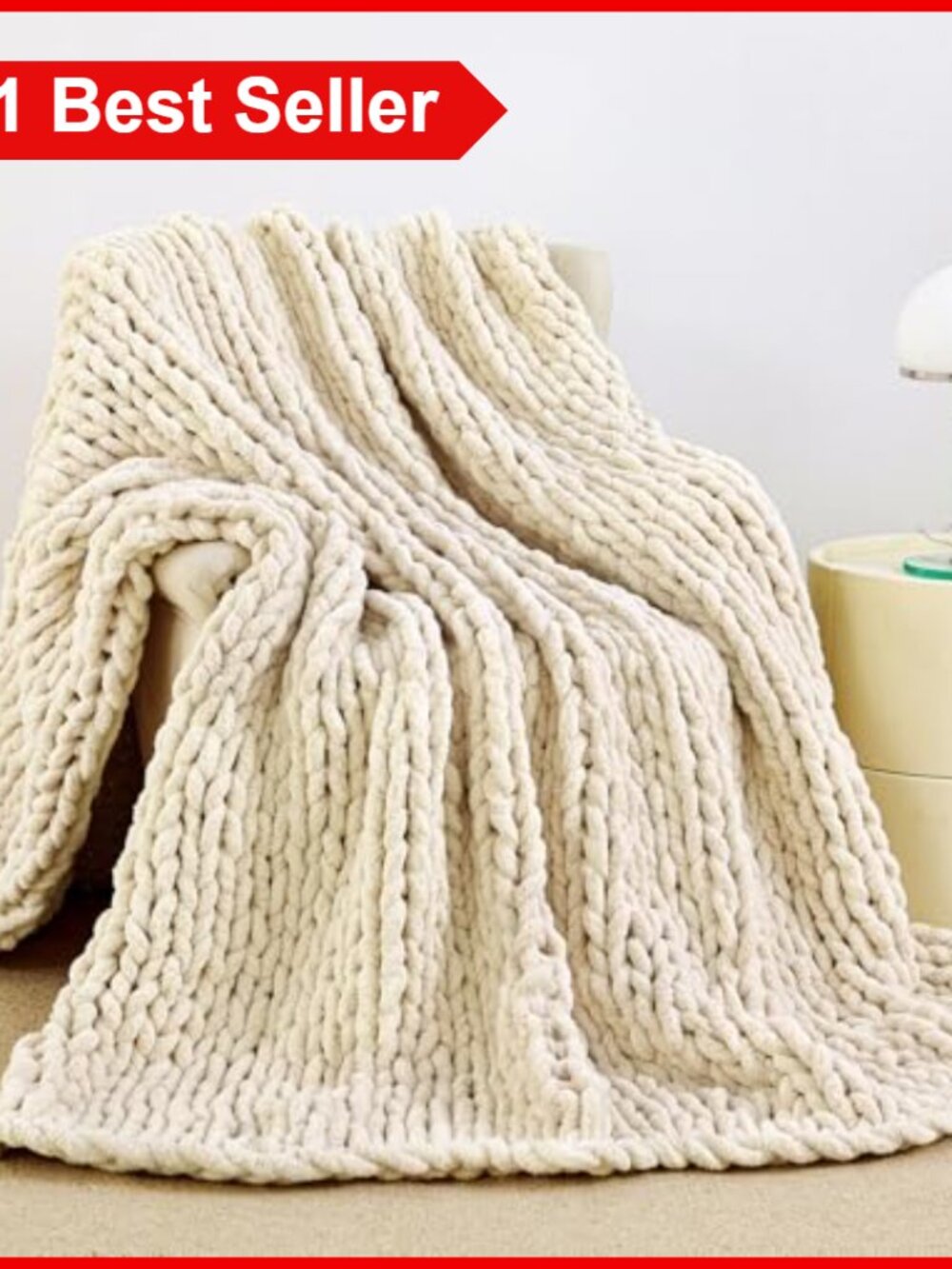 Chunky Knit Chenille Throw Blanket for Couch, 51x63, Machine Washable